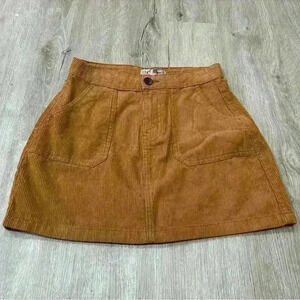 NWT Denim & Co. Brown Dark Tan Corduroy Cargo Mini Skirt Size 4 Small